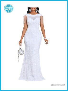 Sequin Mesh Bodycon Formal Maxi Evening Gown Cocktail Dress